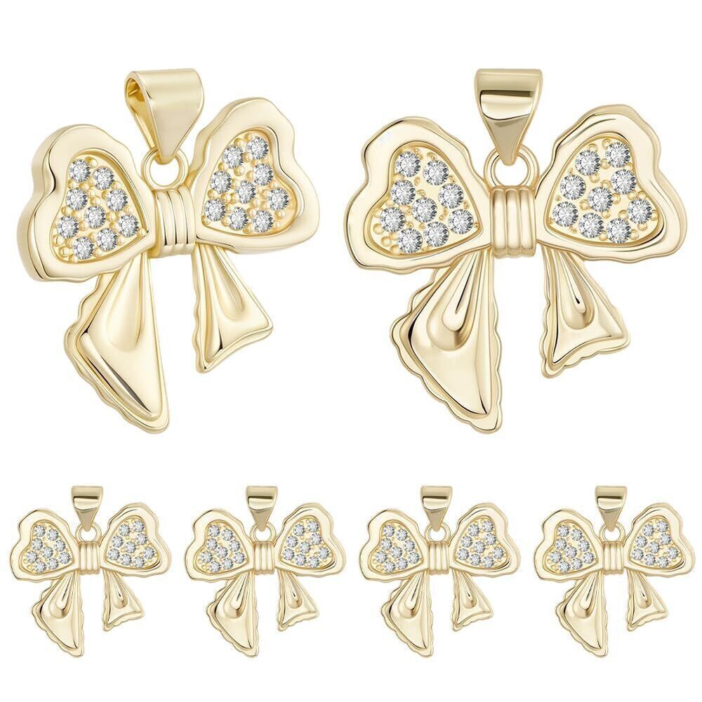 8141 8Pcs Bowknot Charms 18K Gold Plated Clear Bow Charms with Cubic